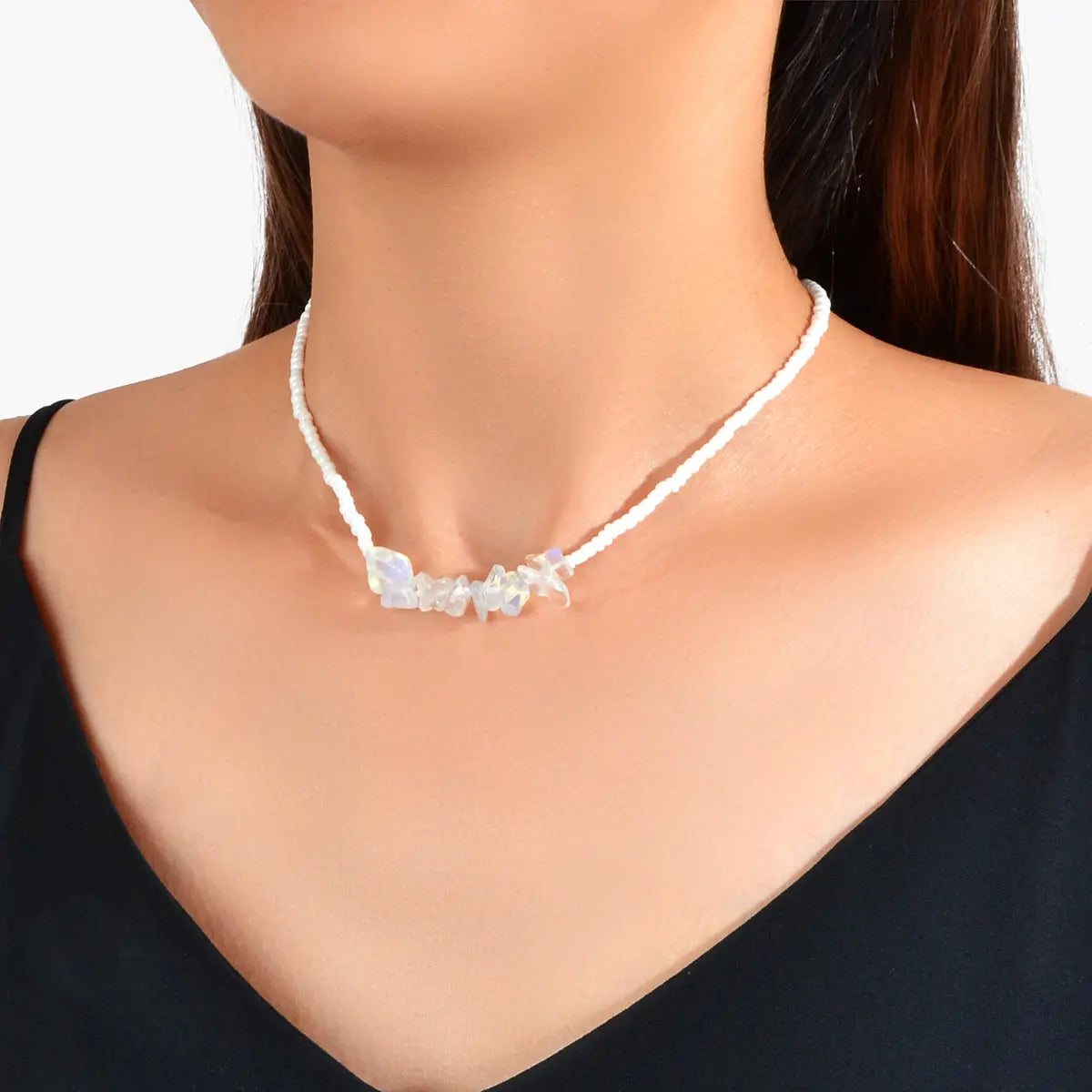 Boho Jewellery Handmade Beads Chain Irregular Transparent Resin Collar Necklace Feelontop Jewellery