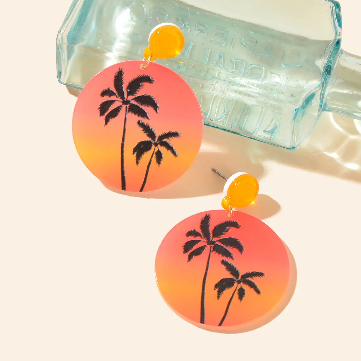 Boho Chic Coconut Tree Pattern Round Orange Acrylic Dangle Earrings for Holiday Feelontop Jewellery