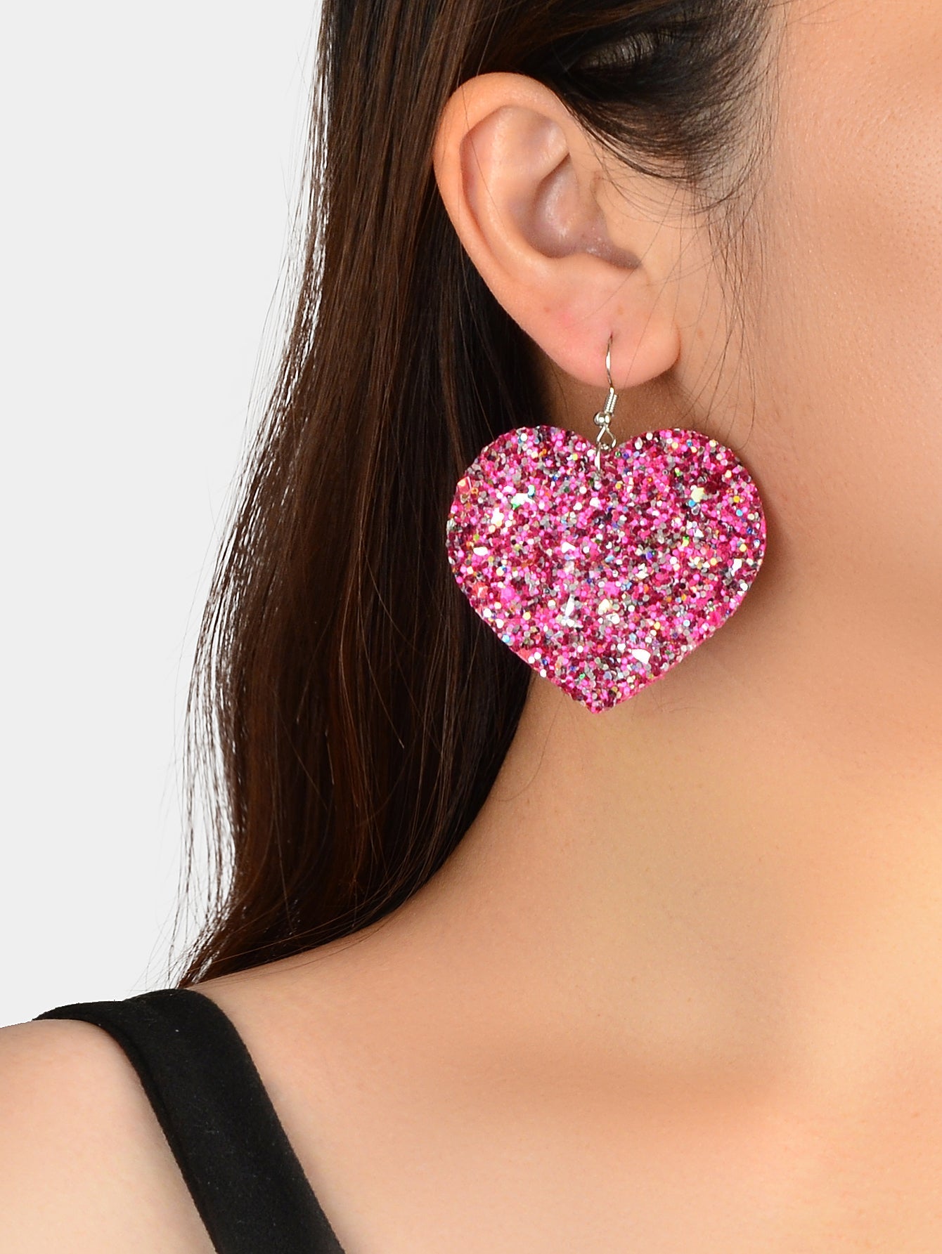 Valentine's Day Women Girl Black Hotpink Pu Leather Heart Drop Party Earrings Feelontop Jewellery