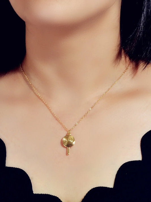 Cute Trendy Jewellery Gold Metal Finish Candy Lollies Lollipop Pendant Necklace Feelontop Jewellery
