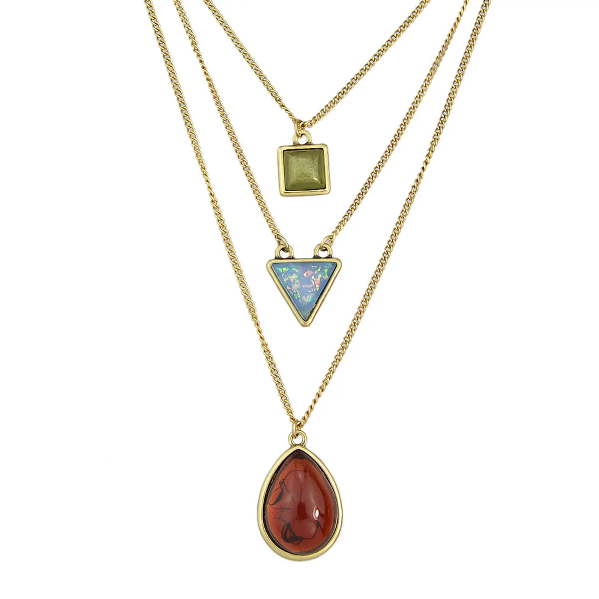Bohemian Jewelry 3pcs Gold Chain Resin Square Triangle Water Drop Charm Necklace Feelontop Jewellery
