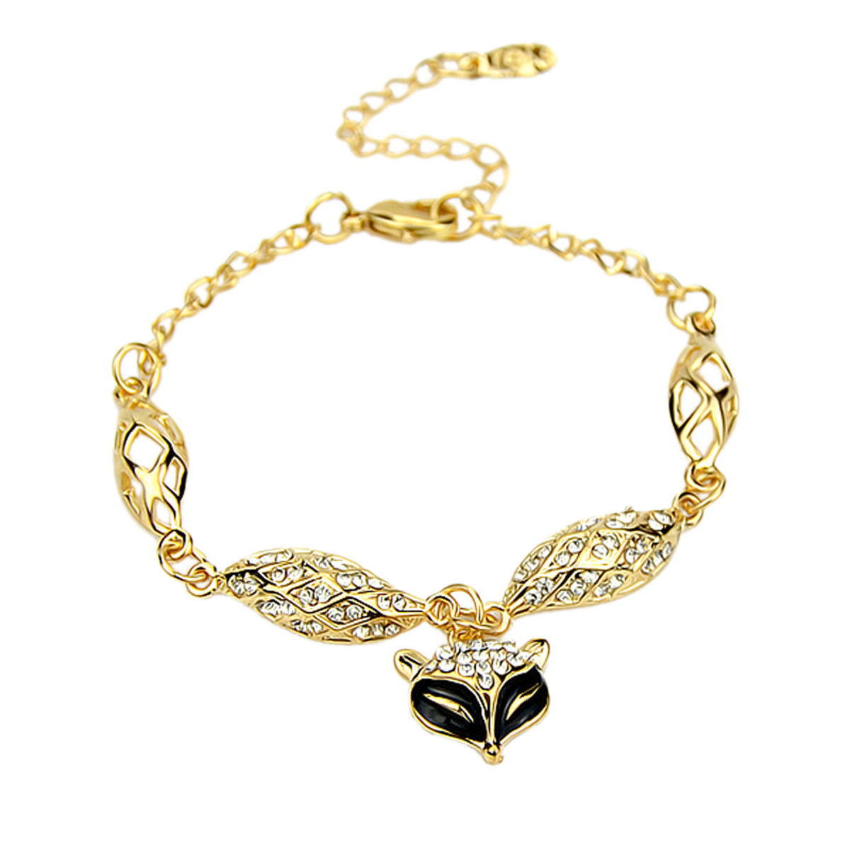 Textured Jewellery Gold Chain Rhinestone Decor Fox Charm Bangle Bracelets Women Feelontop Jewellery