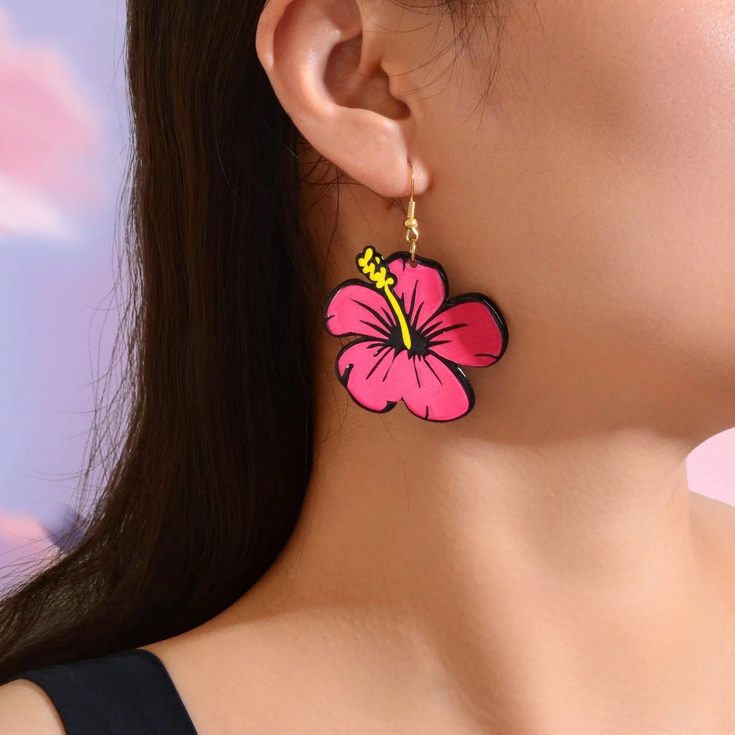 Hotpink Acrylic Dangle Flower Earrings Flora Bloom Vacation Jewellery Gift Feelontop Jewellery