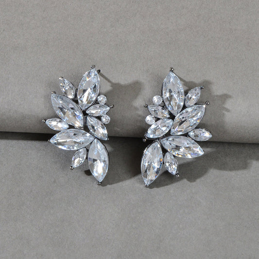 Female Luxurious Jewelry Sparkly Crystal Flower Stud Bridal Engagement Earrings Feelontop Jewellery