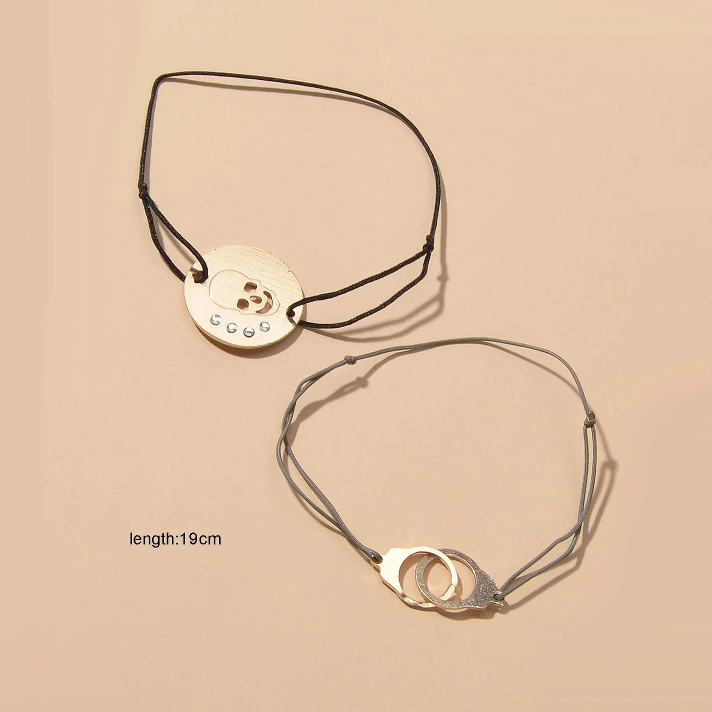 2pcs Goth Punk Hip Hop Elastic Rope Skull Handcuffs Charm Pirate Bracelet Bangle Feelontop Jewellery