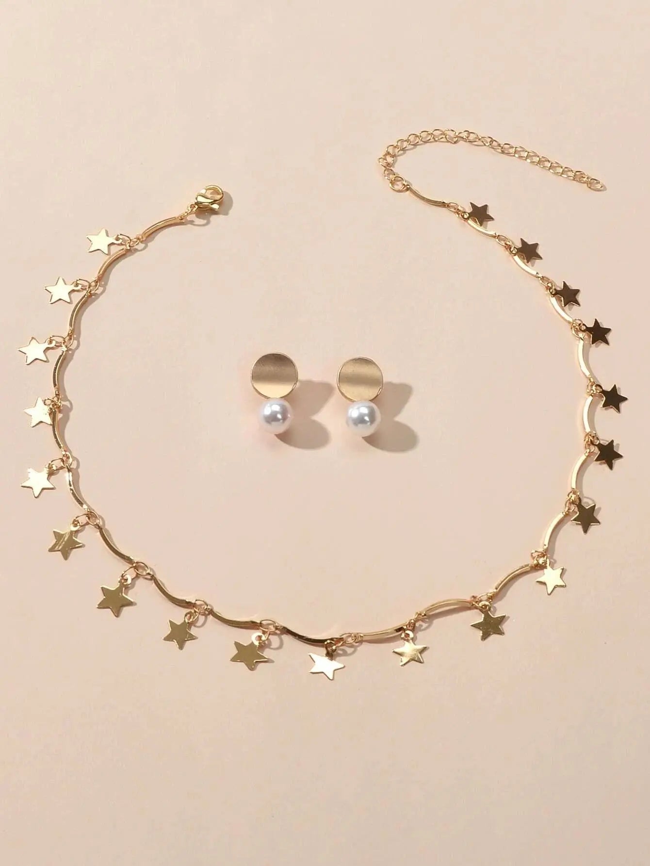 Perfect Wedding Engagement Jewellery set Star Charm Necklace Pearl Stud Earrings Feelontop Jewellery
