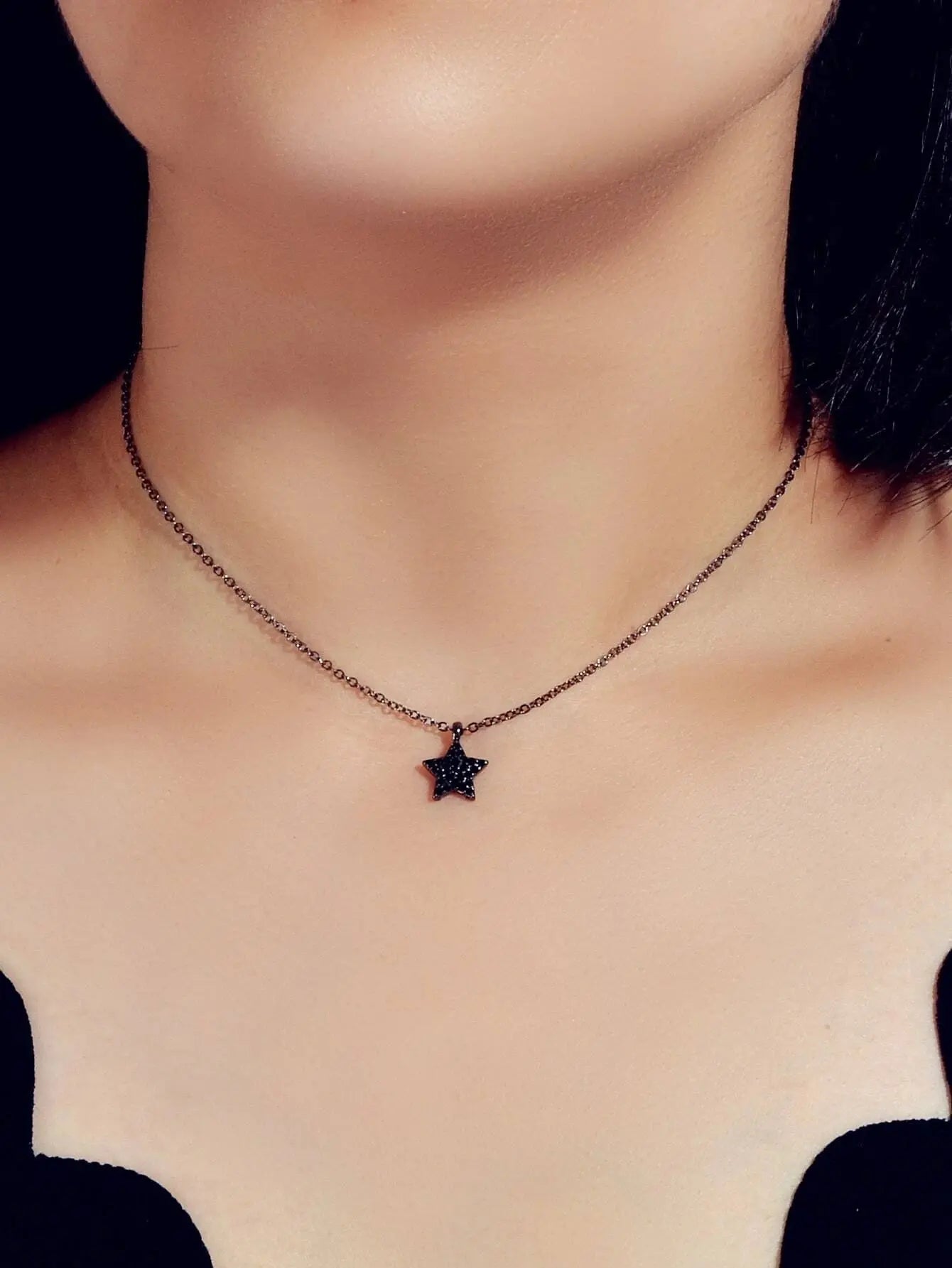Fashion Rhinestone Jewellery Black Star Pendant Necklace Beautiful Choker Collar Feelontop Jewellery