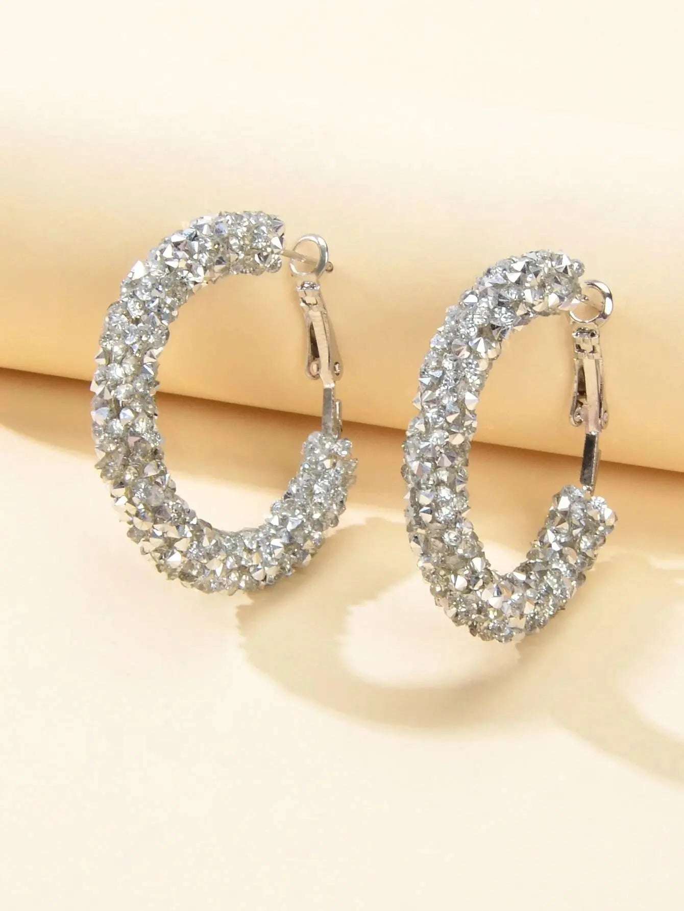 Party Gift Decoration Silver Rhinestone Shining Hoop Huggie Earrings AU Stock Feelontop Jewellery