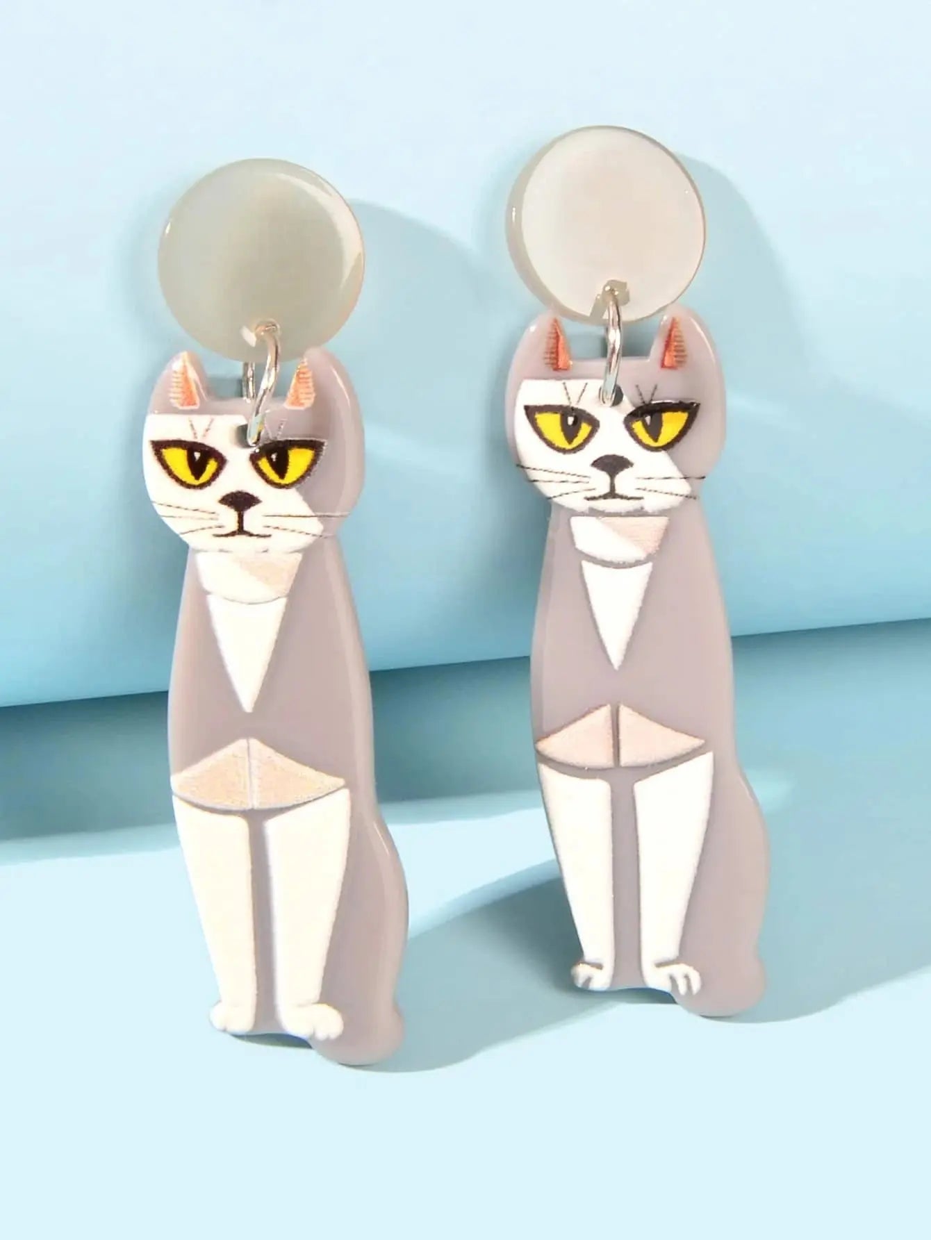 Cartoon Design Gray Resin Acrylic Cat Big Earrings Personality Women Accessories Feelontop Jewellery
