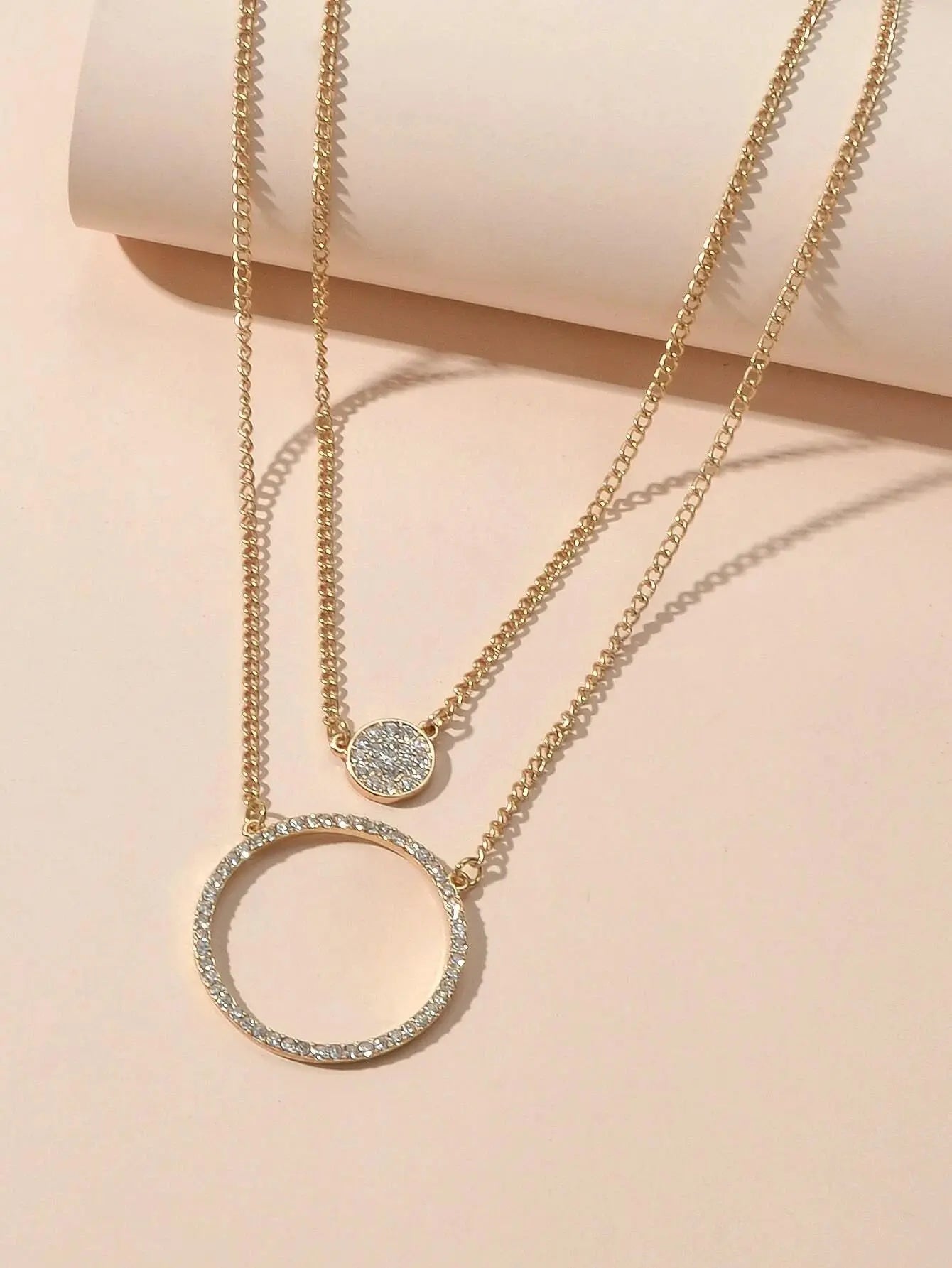 2 pcs Gold Silver Chain Rhinestone Round Circle Pendant Necklace Jewellery Gift Feelontop Jewellery