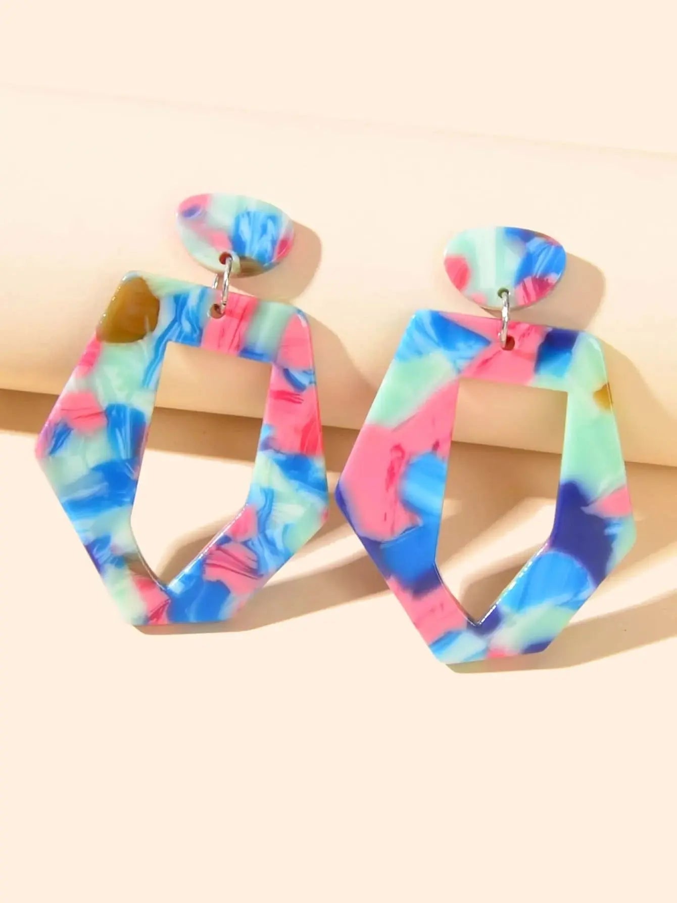 Mixed Color Geometric Acrylic Dangling Elements Earrings Women Party Decoration Feelontop Jewellery