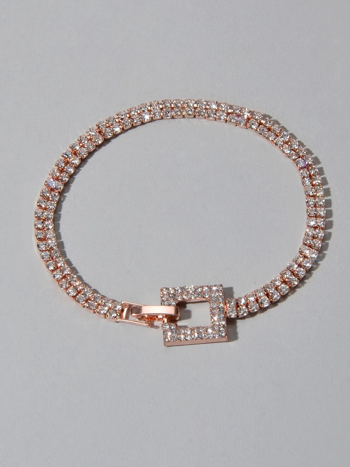 Textured Jewelry Full Rhinestone Rosegold Geometric Chain Women Tennis Bracelet Feelontop Jewellery