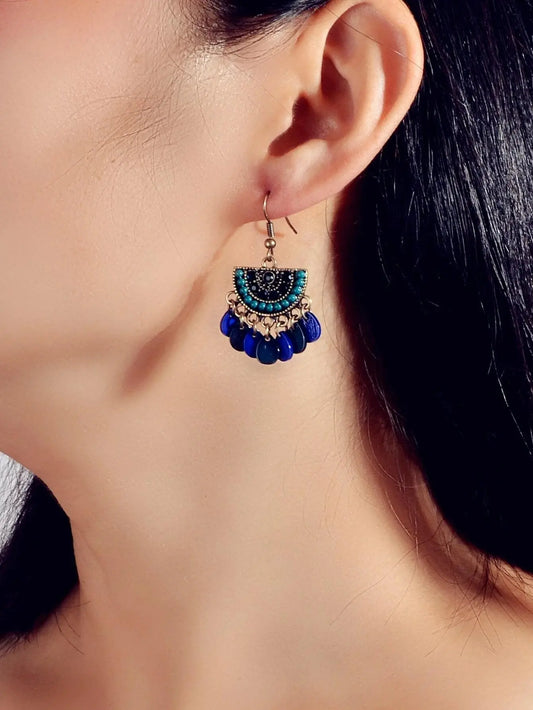 Boho Jewellery Blue Beads Sectored Water Drop Earrings Ethnic Women Accessories Feelontop Jewellery