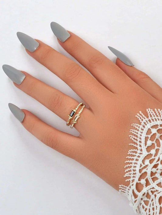 Stackable 2 pcs Wedding Promise Rhinestone Multiple Engagement Finger Rings set Feelontop Jewellery