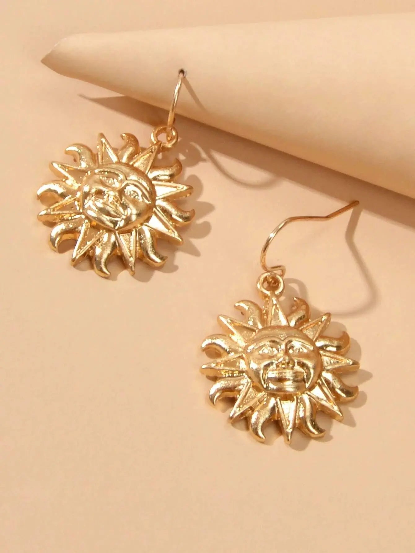 Gold Sun Drop Earrings Wholesale Price Women Teens Accessories Textured Jewelry Feelontop Jewellery