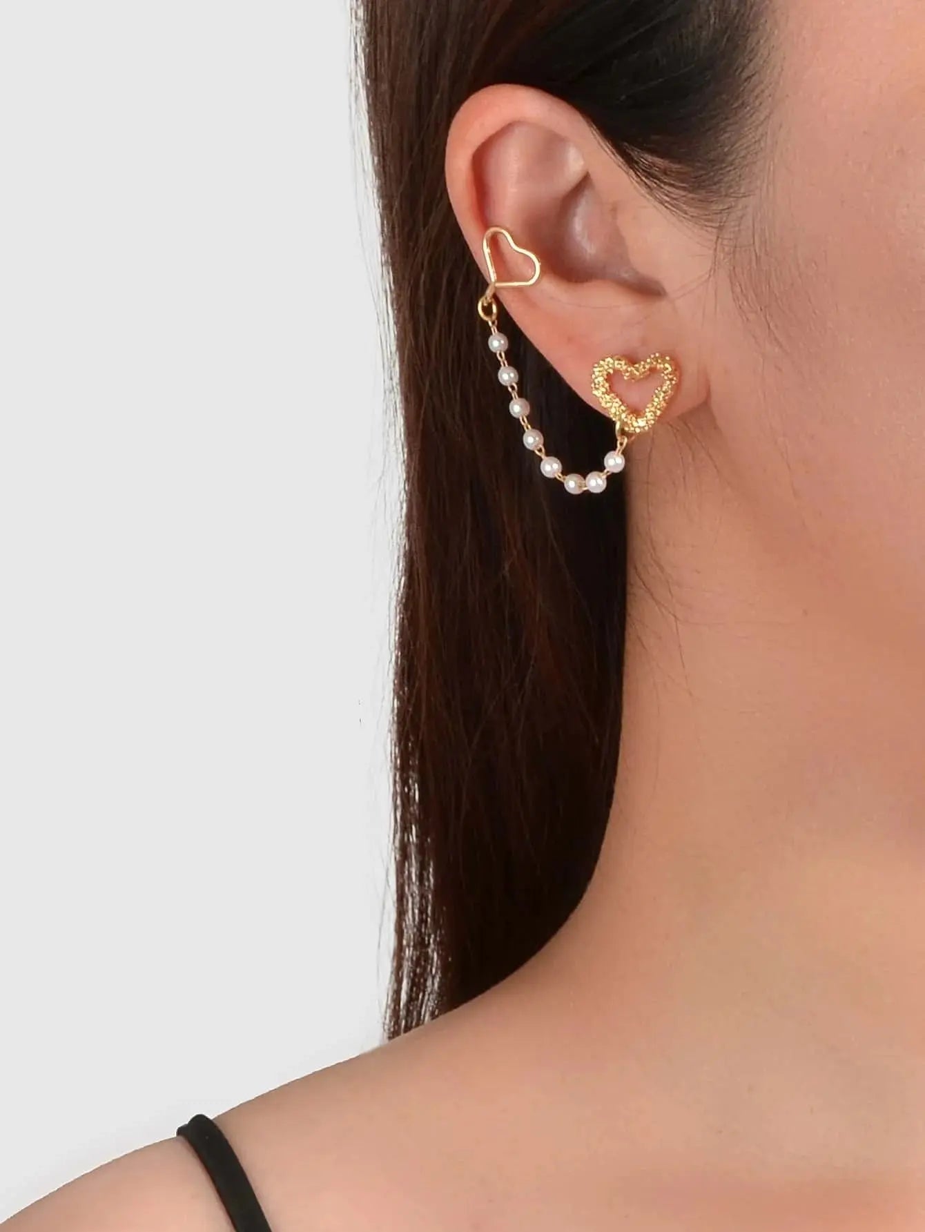 1pc Designer Jewelry Ear Cuff Pearl Gold Chain Heart Love Stud Cartilage Earring Feelontop Jewellery