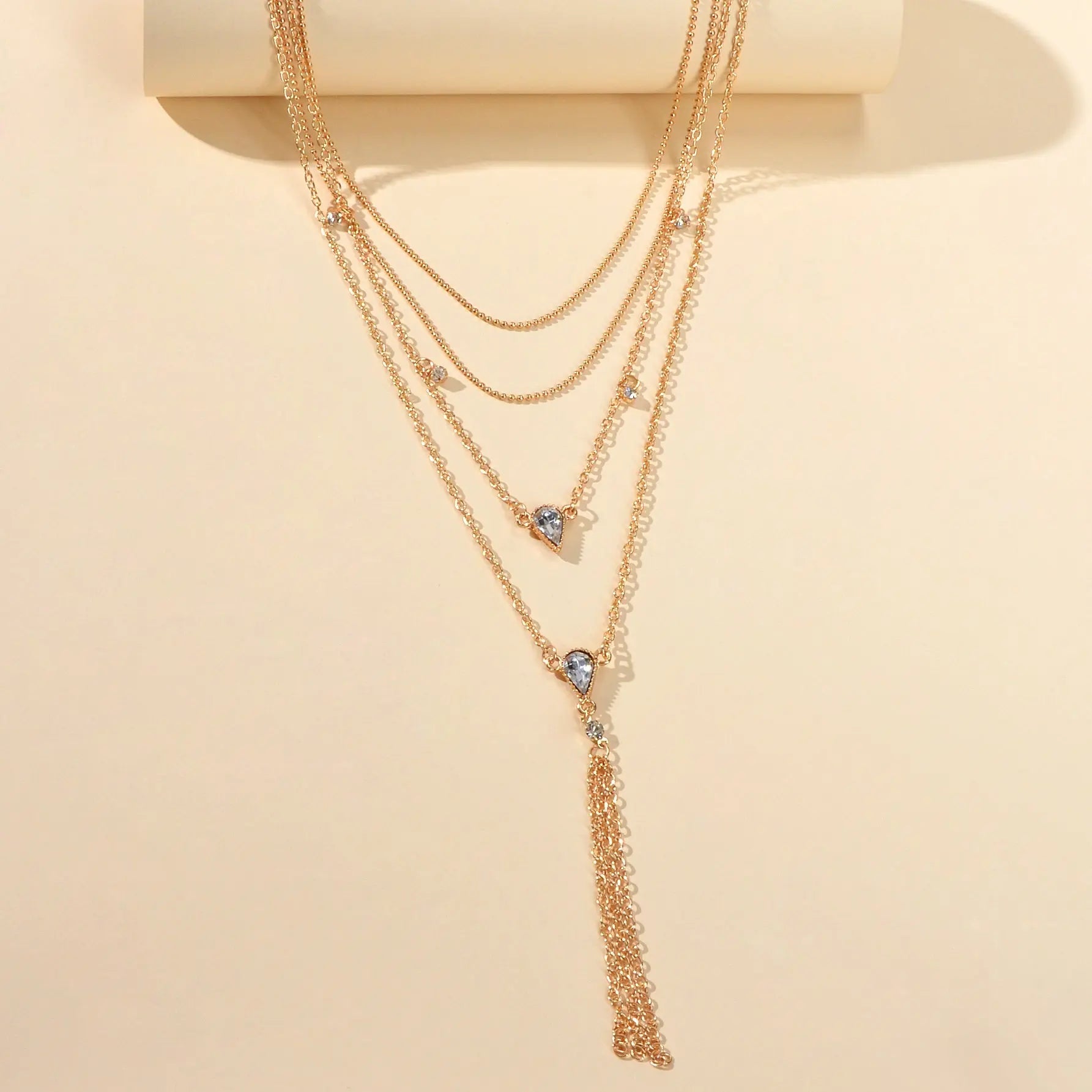 Statement Jewellery Rhinestone Multi-layer Gold Chain Tassel Pendant Necklace Feelontop Jewellery