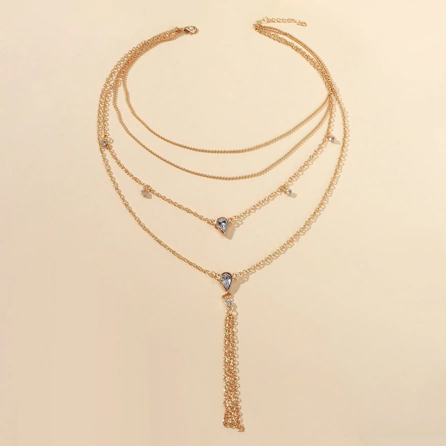 Statement Jewellery Rhinestone Multi-layer Gold Chain Tassel Pendant Necklace Feelontop Jewellery