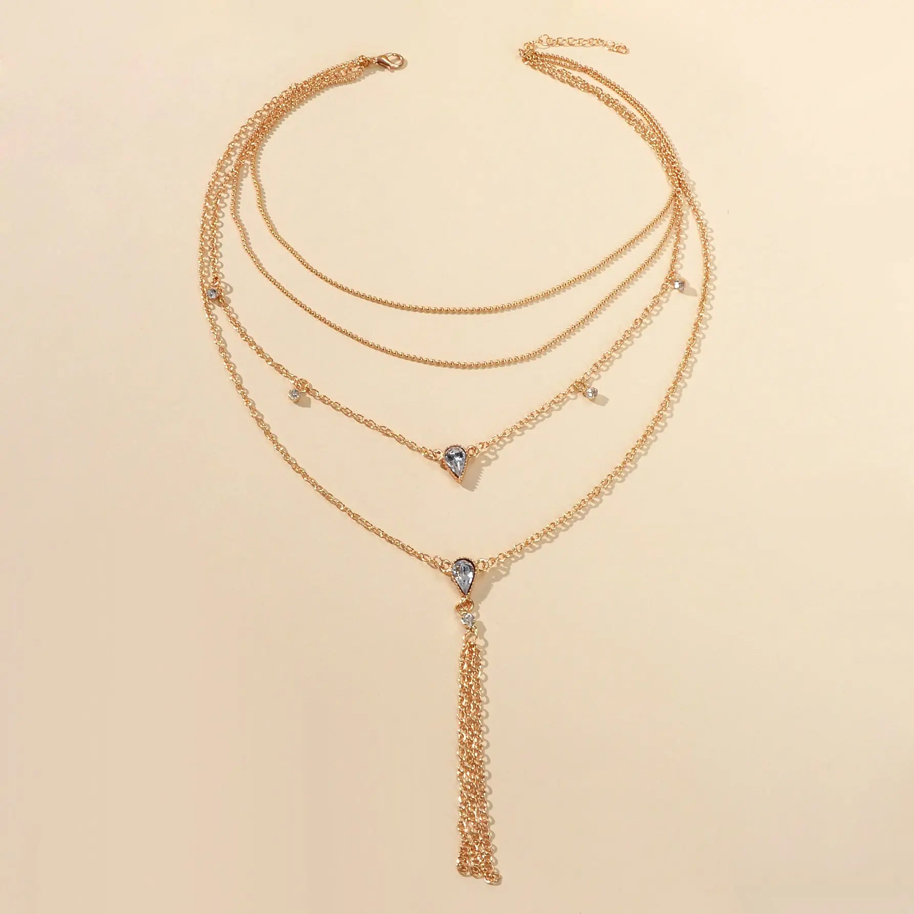 Statement Jewellery Rhinestone Multi-layer Gold Chain Tassel Pendant Necklace Feelontop Jewellery