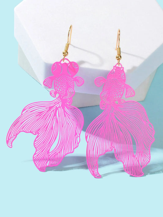 AU Stock Lovely Goldfish Shape Drop Dangle Earrings Hollow Fish Party Jewellery Feelontop Jewellery