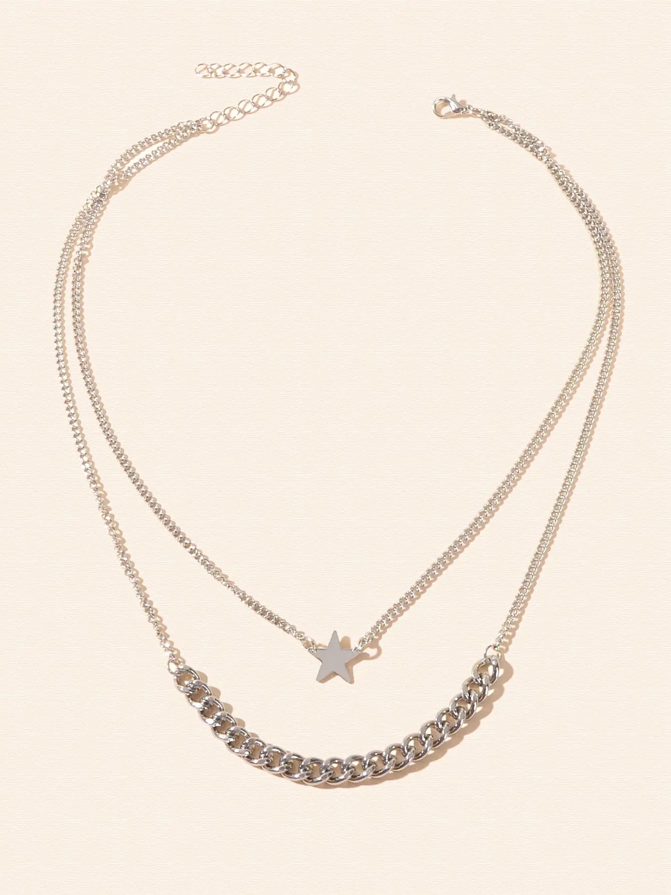 Punk Rock Double layer Silver Chain Star Charm Necklace Women Party Jewellery Feelontop Jewellery