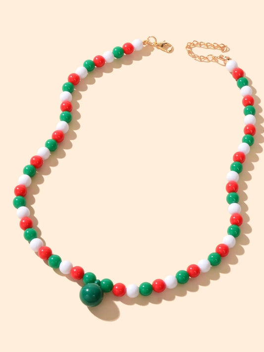 Xmas Series White Green Red Beads String Necklace Chic Festival Gift Jewellery Feelontop Jewellery