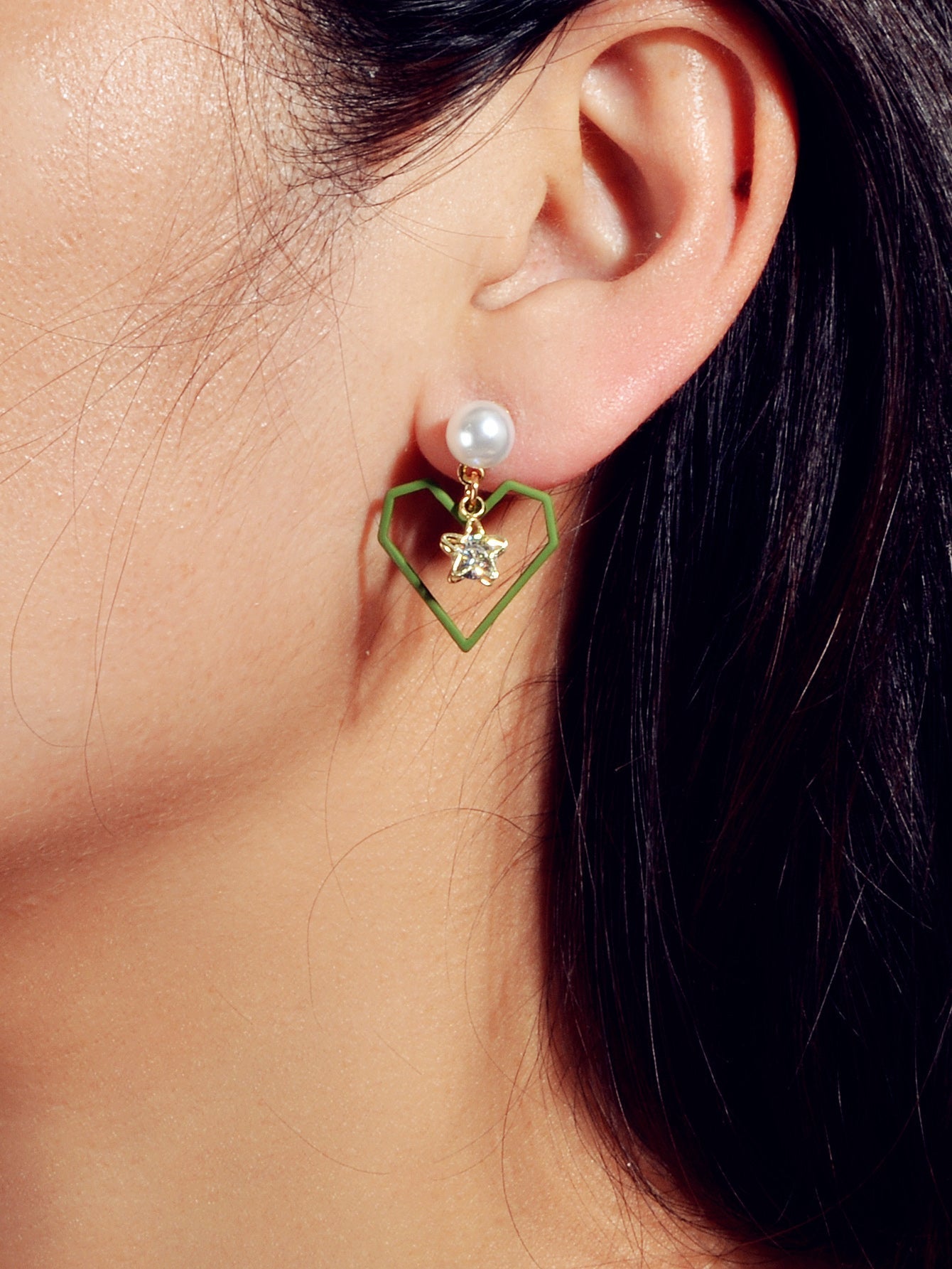 Love Gift for Women Girls Rhinestone Pearl Decor Gold Star Heart Dangle Earrings Feelontop Jewellery