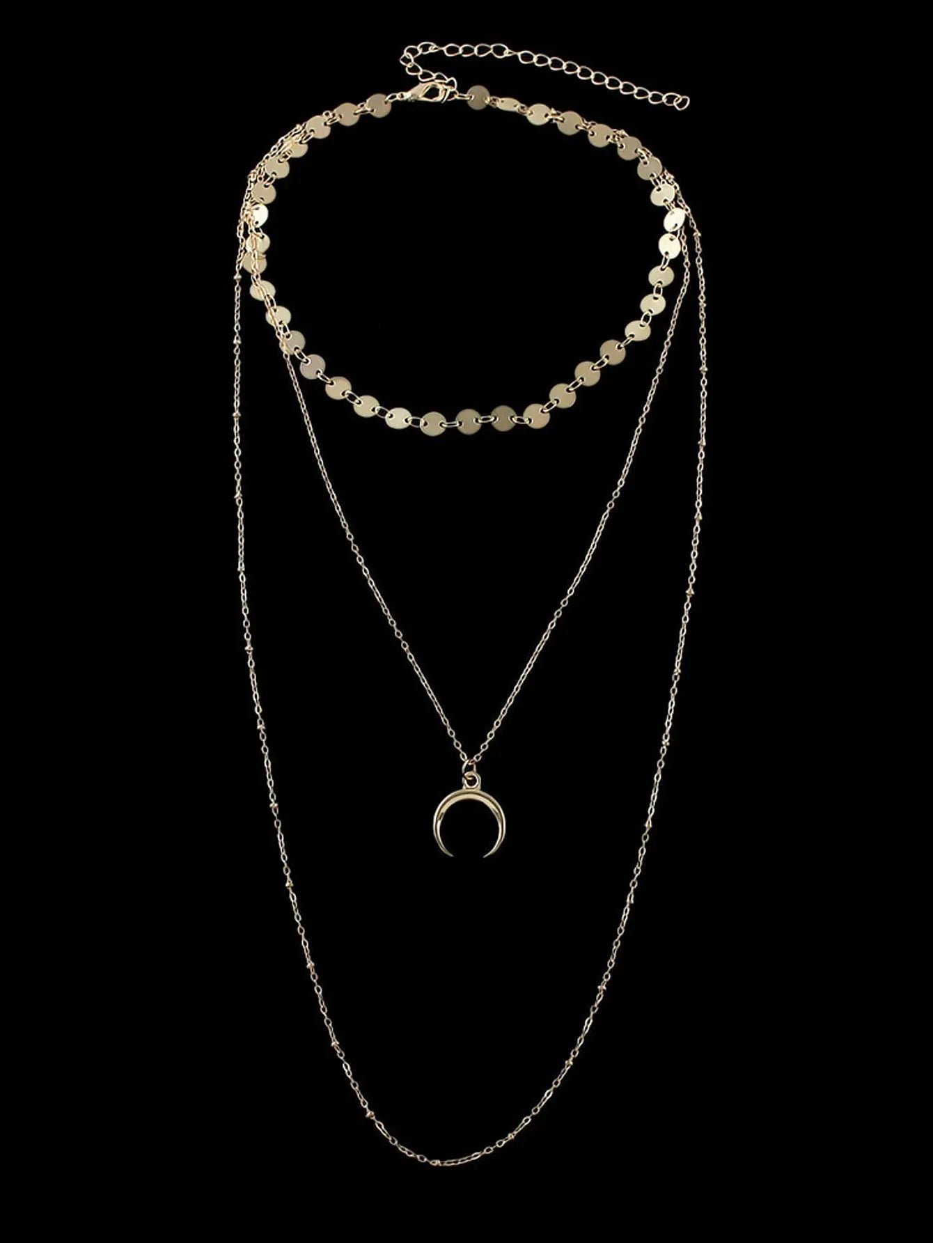 Boho Chic Multi-layer Gold Silver Chain Horns Charm Necklace Trendy Accessories Feelontop Jewellery