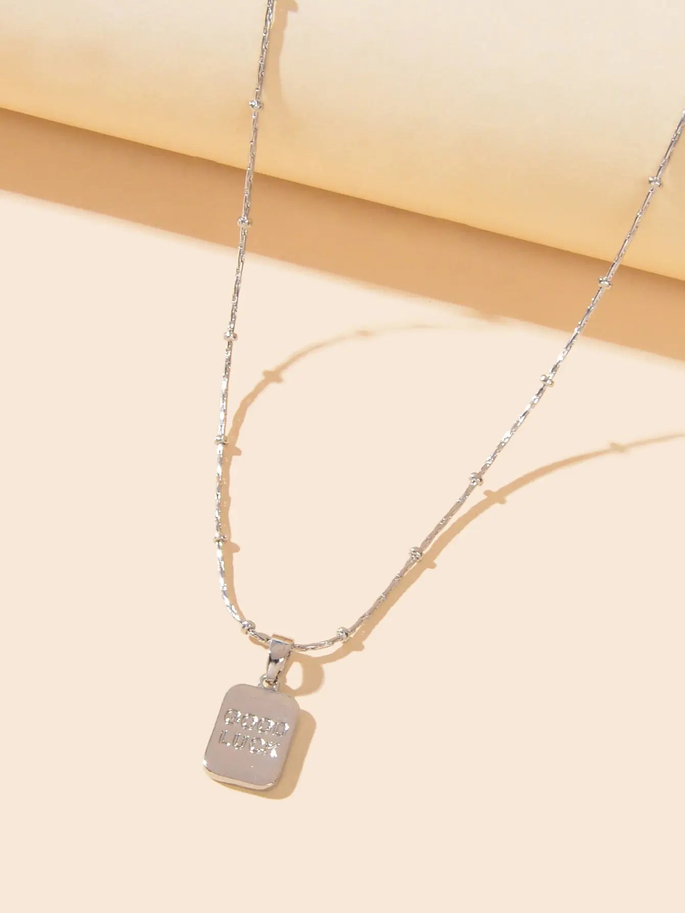 Minimalist Silver Chain Good Luck Letter Square Pendant Necklace Daily Jewellery Feelontop Jewellery