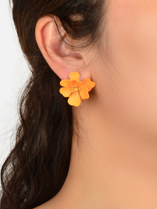 Orange Flower Stud Pierced Stereoscopic Daisy Earrings Women Elegant Jewellery Feelontop Jewellery