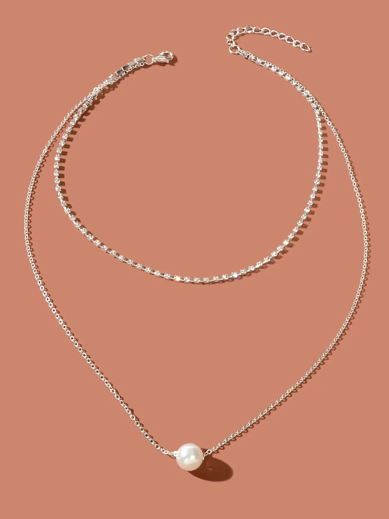 Double Layered Necklace Adjustable Simple Chain Multilayer Rhinestone Collar Feelontop Jewellery