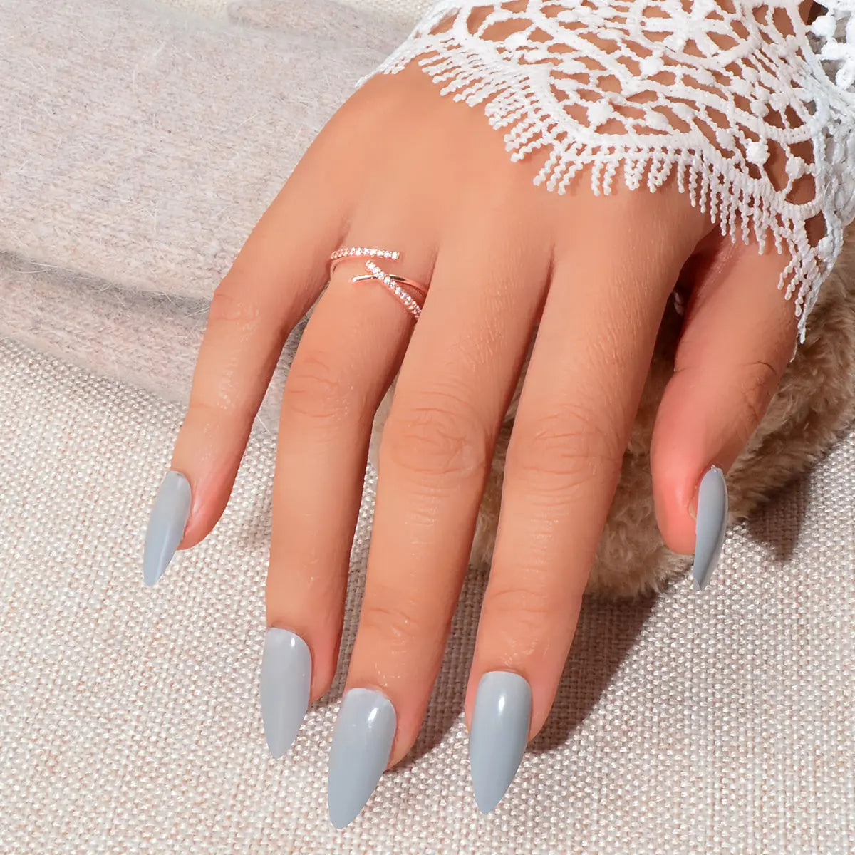 Sparkling Rhinestone Rosegold Cross Band Ring for Women Engagement Wedding Gift Feelontop Jewellery