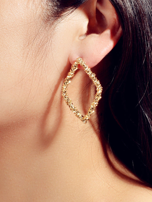 Trendy Gold Plated Rhombus Geometric Pierced Stud Earrings for Women Girls Gift Feelontop Jewellery