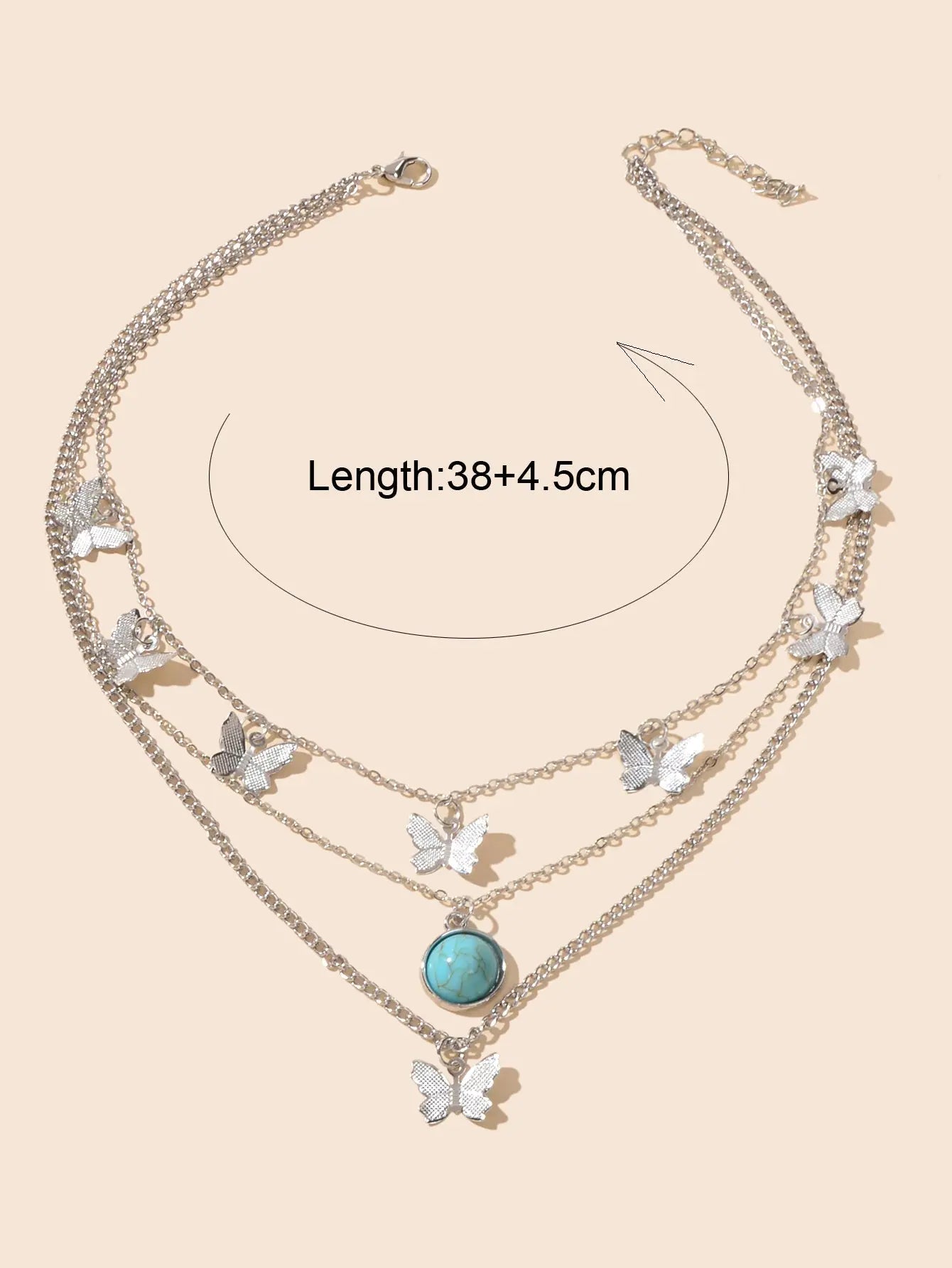 Ethnic Silver Multi-layer Chain Butterfly Turquoise Collar Bohemian Necklace Feelontop Jewellery