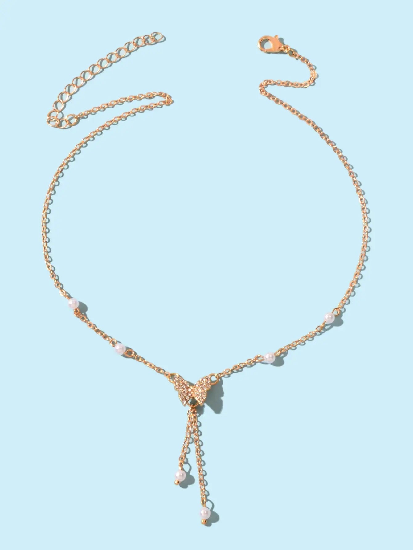 Personalized Gold Plated Dainty Buttefly Lariat Y-Shaped Necklace Pearl Jewelry Feelontop Jewellery