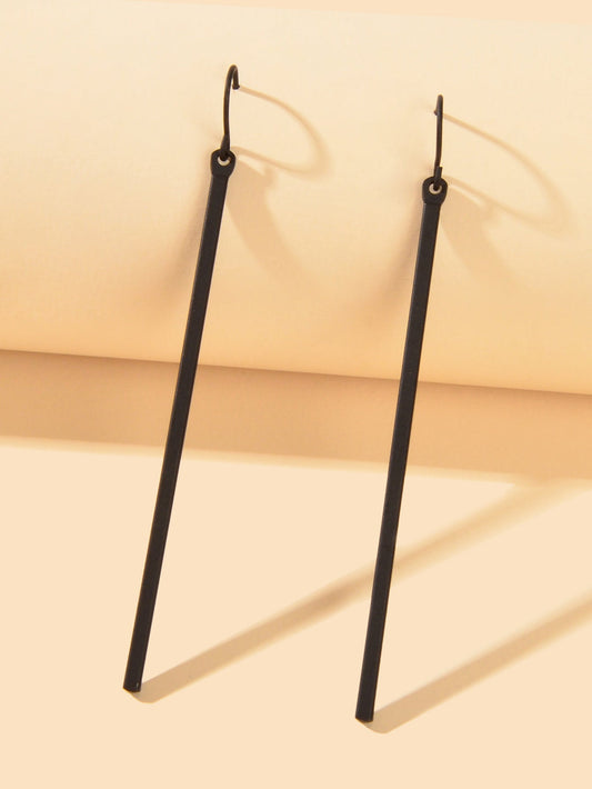 Punk Simple Style Square Geometric Black Stick Charm Hanging Minimalist Earrings Feelontop Jewellery