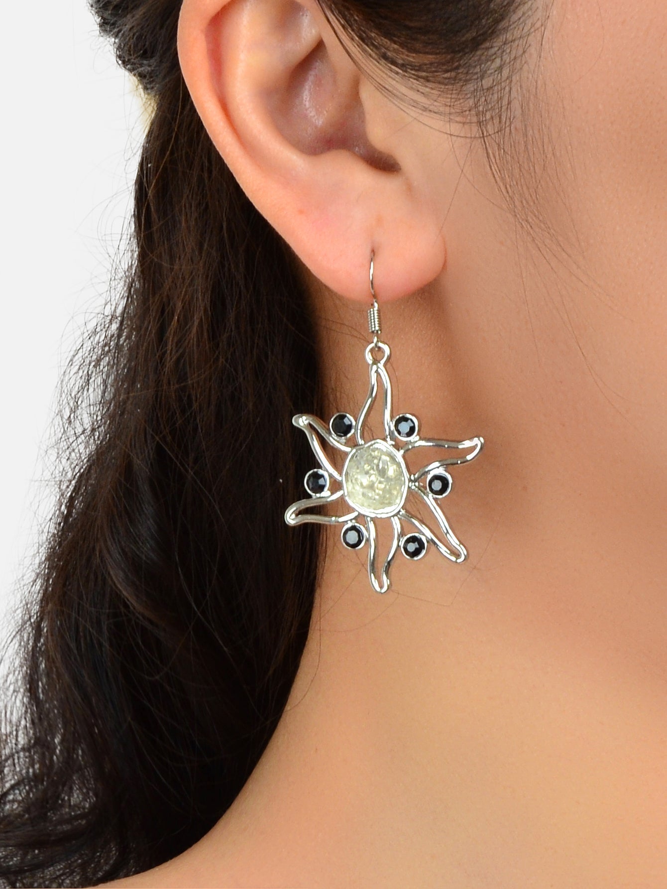 Sea Jewelry Ocean Silver Hollow Starfish Dangle Hook Exaggerated Beach Earrings Feelontop Jewellery