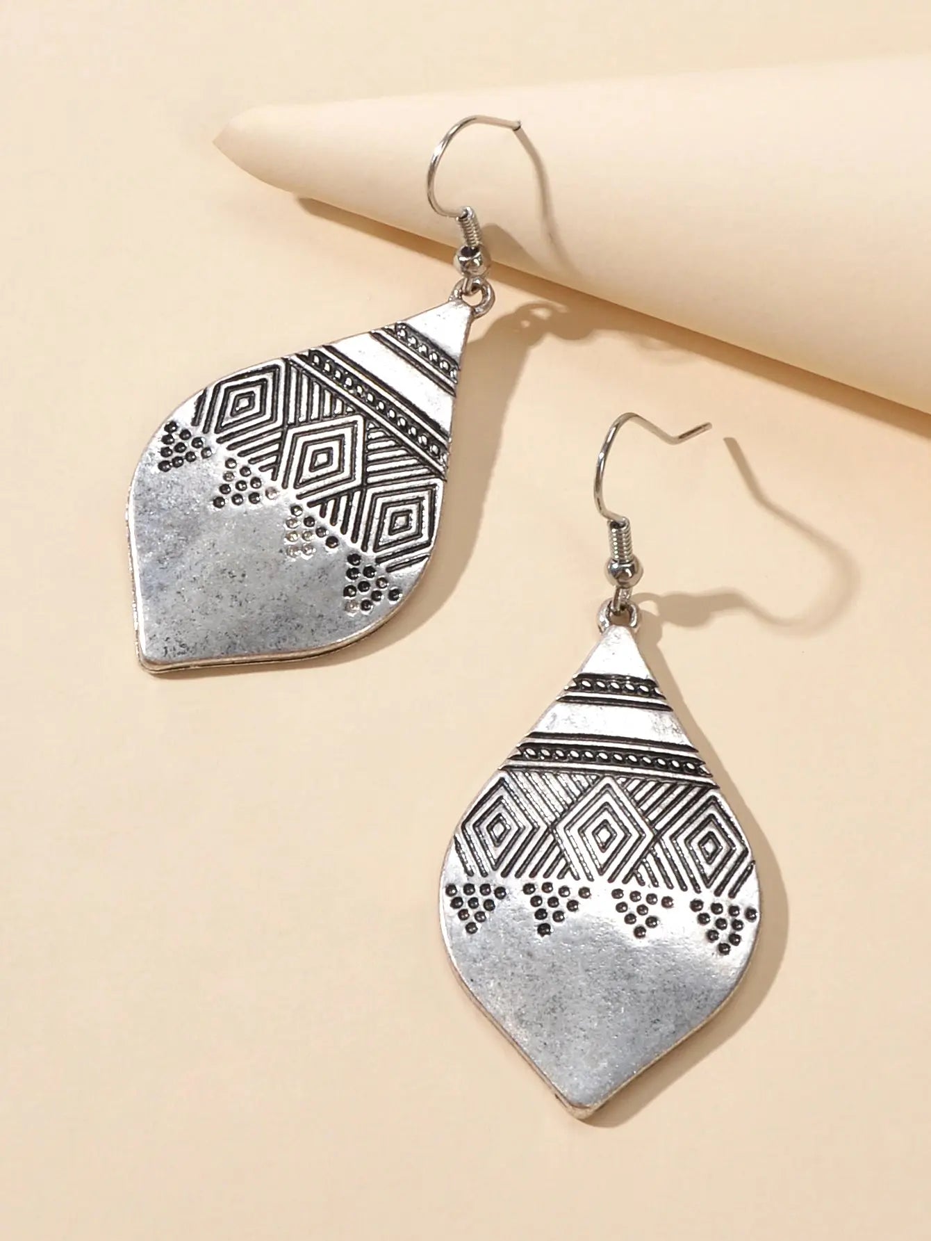 American Tribal Ethnic Antique Craved Geometric Parrtern Water Drop Earrings Feelontop Jewellery