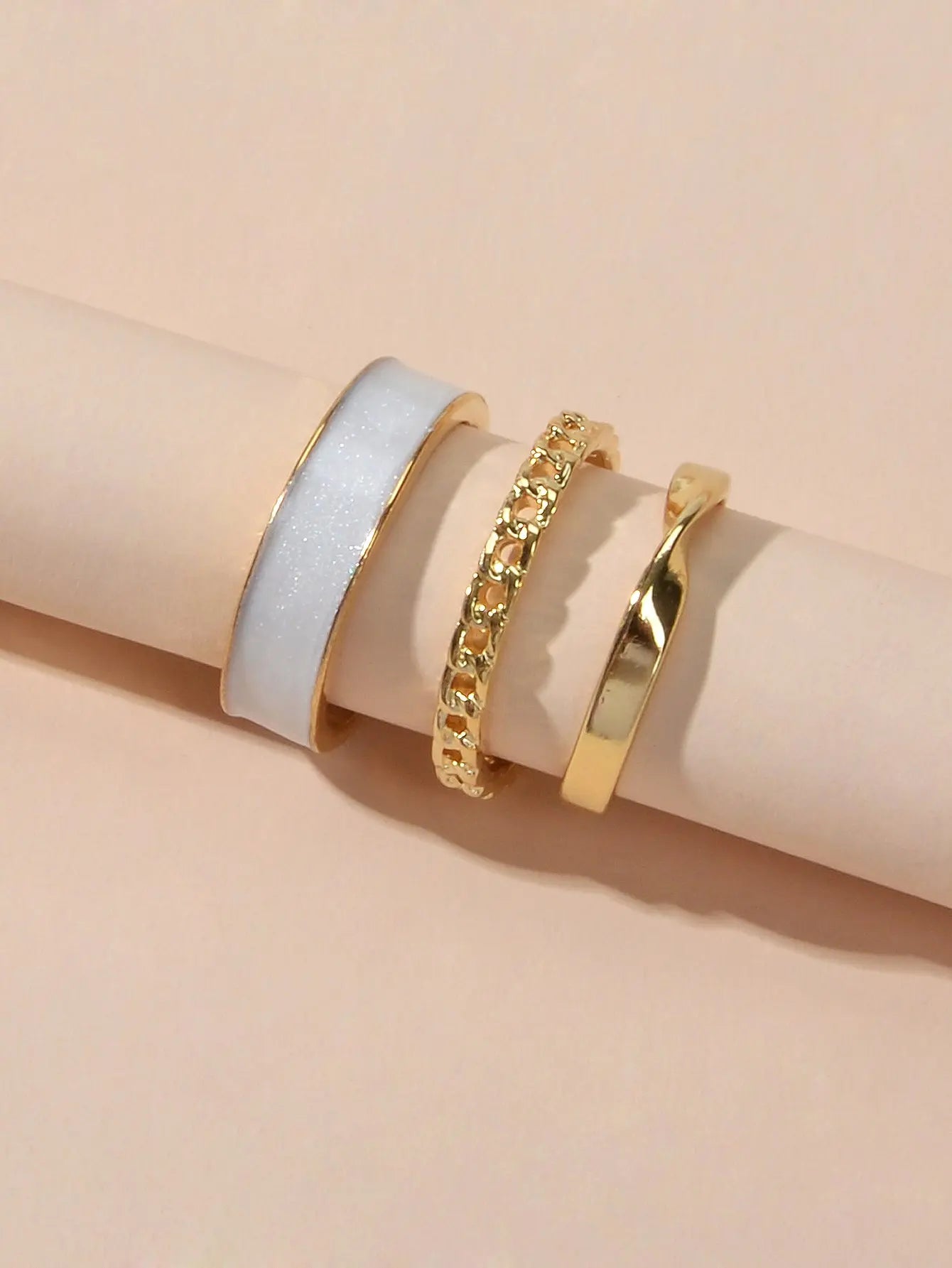 3 pcs Retro Stackable White Enamel Midi Knuckle Ring set Multiple Bulk Pack Ring Feelontop Jewellery