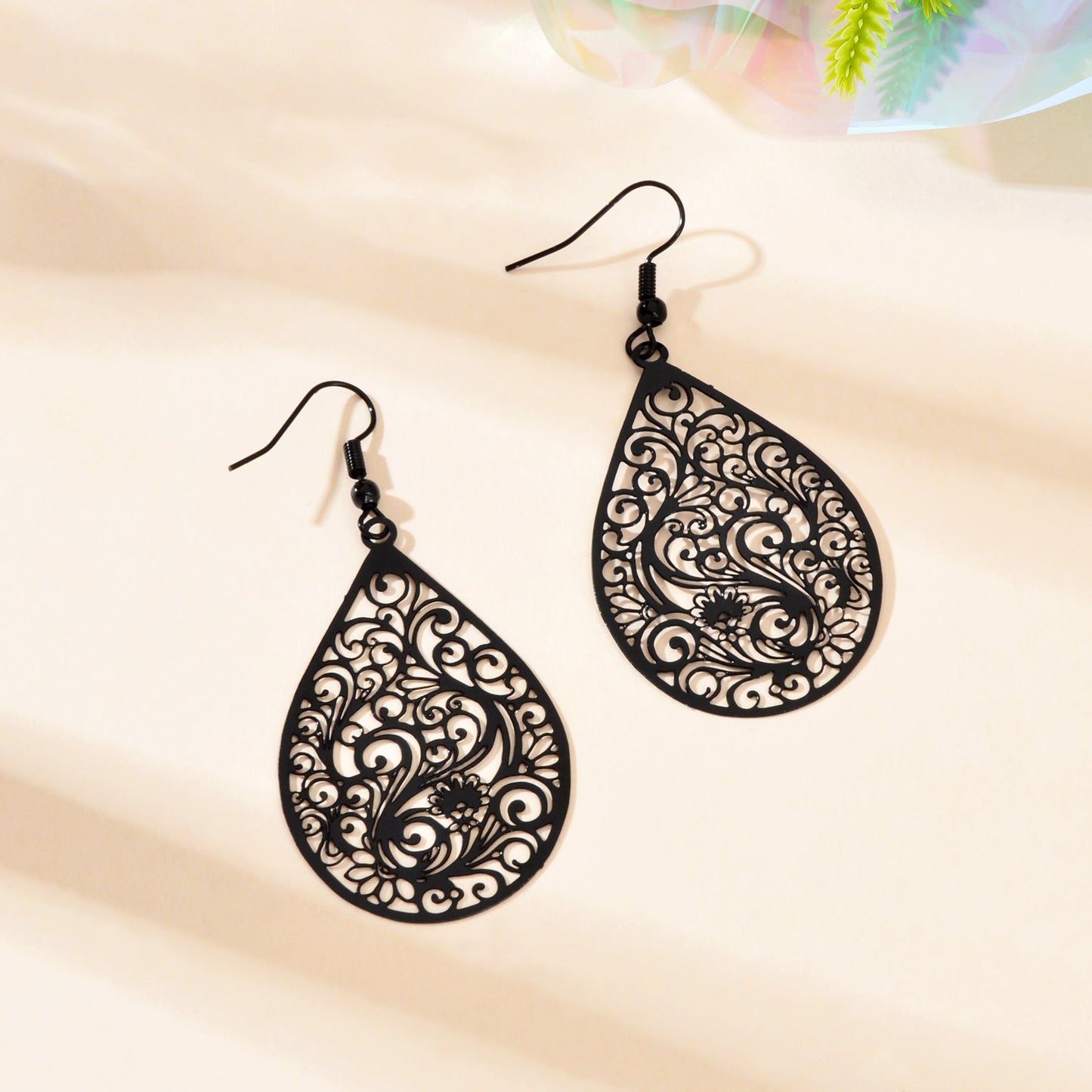 Retro Hollow Black Flower Pattern Water Drop Earrings Party Daily Prom Jewelry Feelontop Jewellery