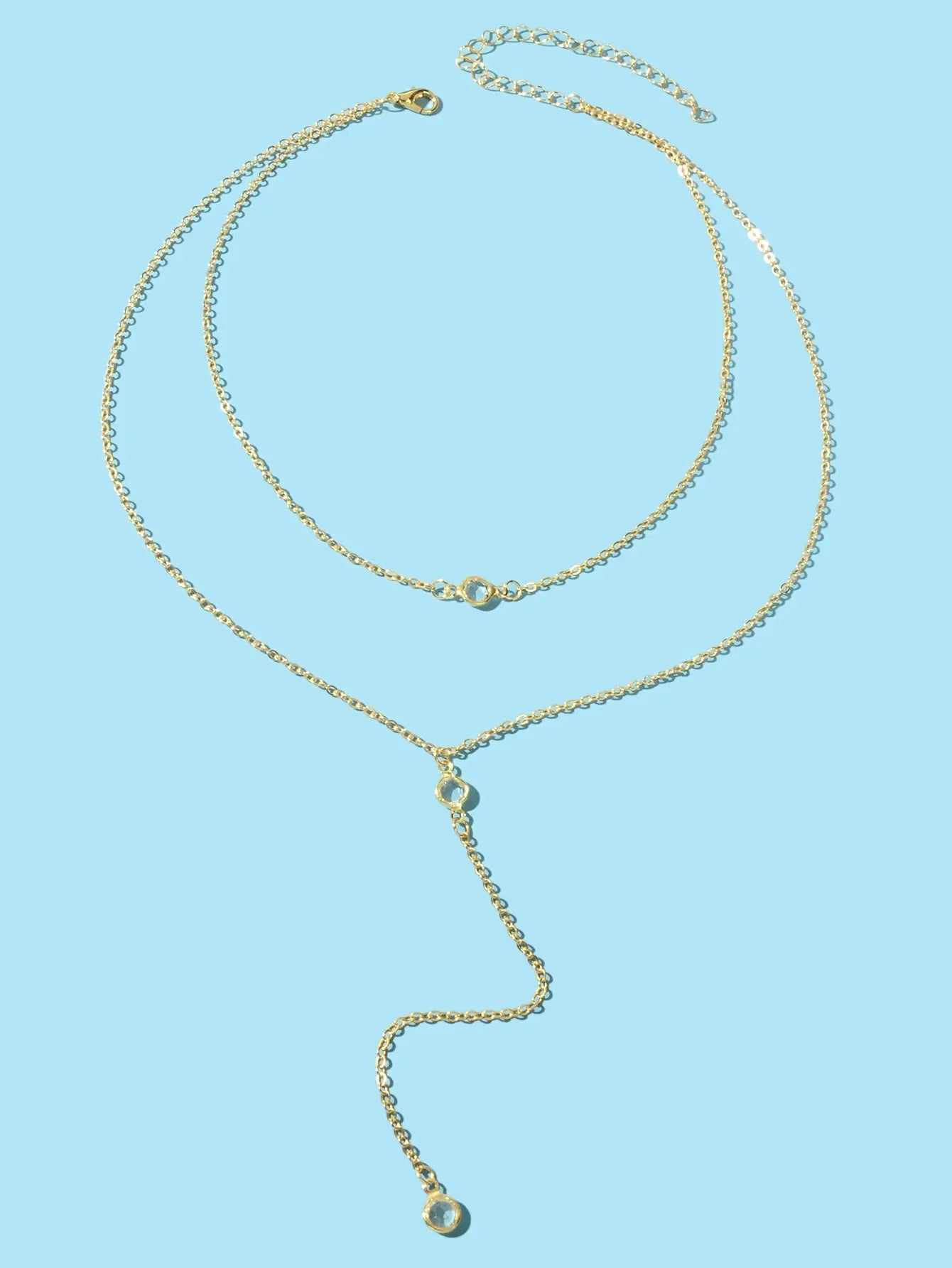 Double Layer Gold Silver Chain Y Style Long Pendant Necklace Trendy Accessories Feelontop Jewellery