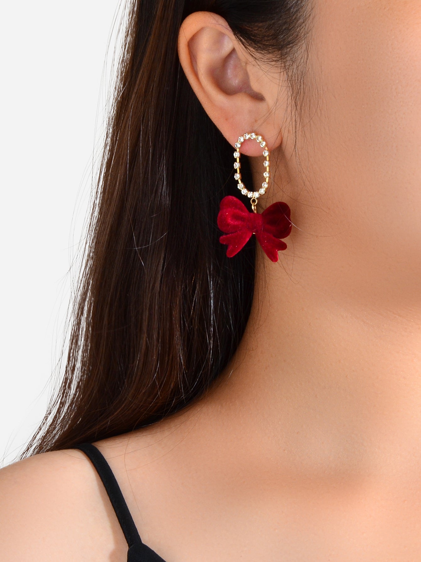 Sparkly Ribbon Bow Dangle Rhinestone Winered Vintage Square Bow Tie Earrings Feelontop Jewellery