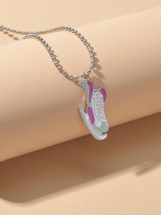 Silver Popcorn chain Colorful Enamel Skates Charm Necklace Feelontop Jewellery