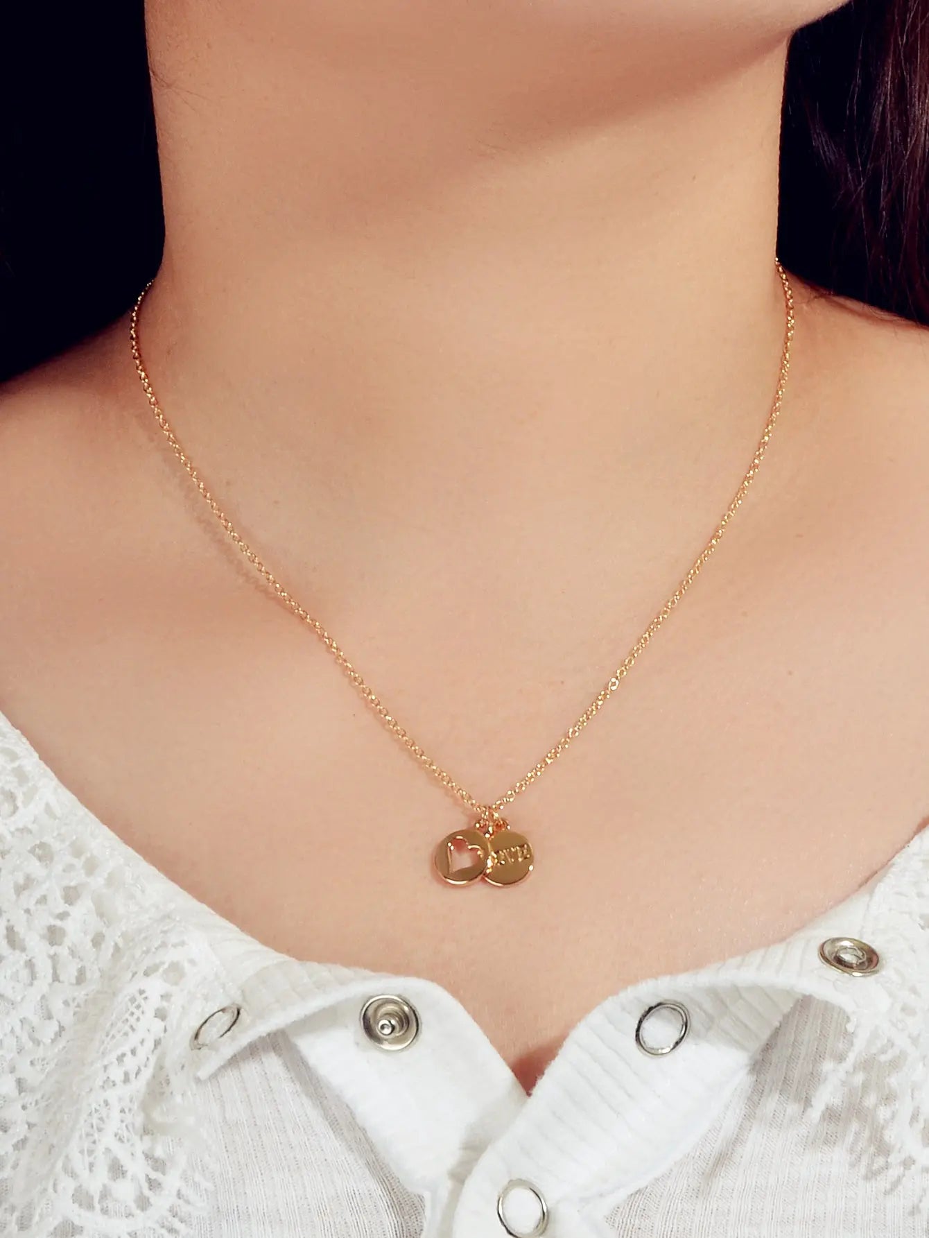 Minimalist Gold Chain Letter Love Heart Round Pendant Necklace Jewellery Gift Feelontop Jewellery