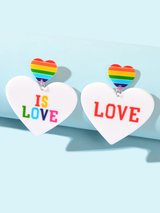 Rainbow Resin Heart Love Letter Asymmetrical Dangle Pierced Earrings Jewellery Feelontop Jewellery