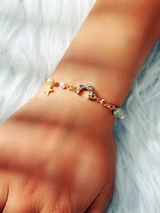 Luxurious Jewellery Party Wear Gold Chain Rhinestone Star Moon Charm Bracelet Feelontop Jewellery