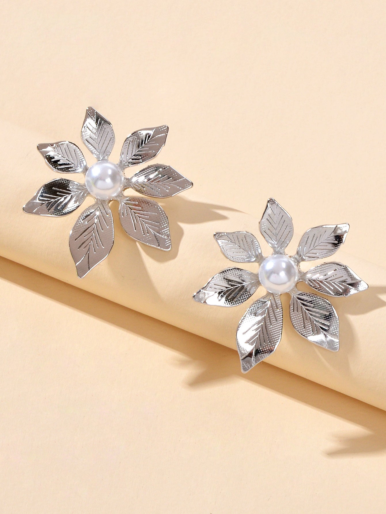 Fashion Pearl Decoration Gold Silver Leaf Hypoallergenic Stud Pierced Earrings Feelontop Jewellery