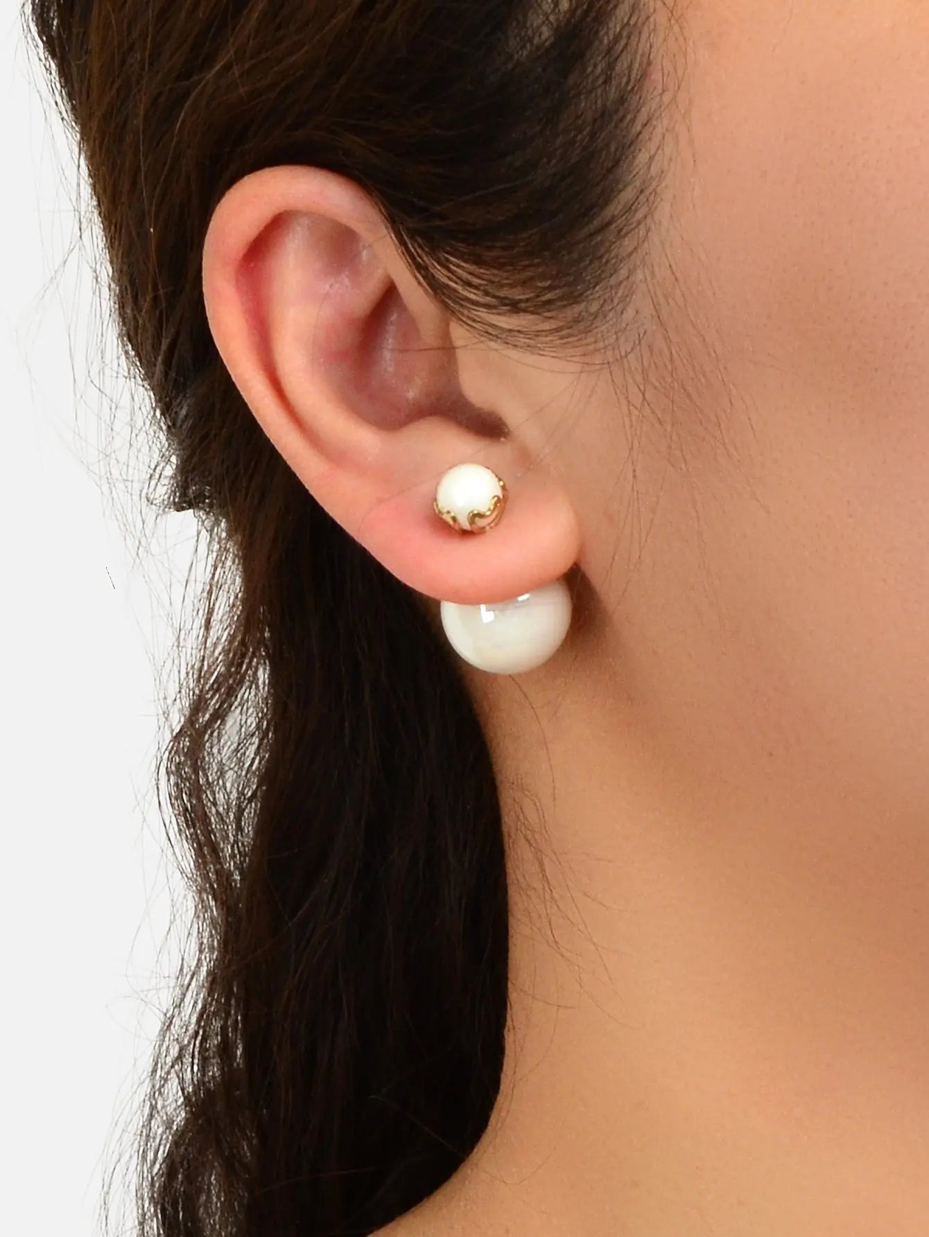 Elegant Jewellery White Beaded Double Ball Ear Jacket Front Back Stud Earrings Feelontop Jewellery