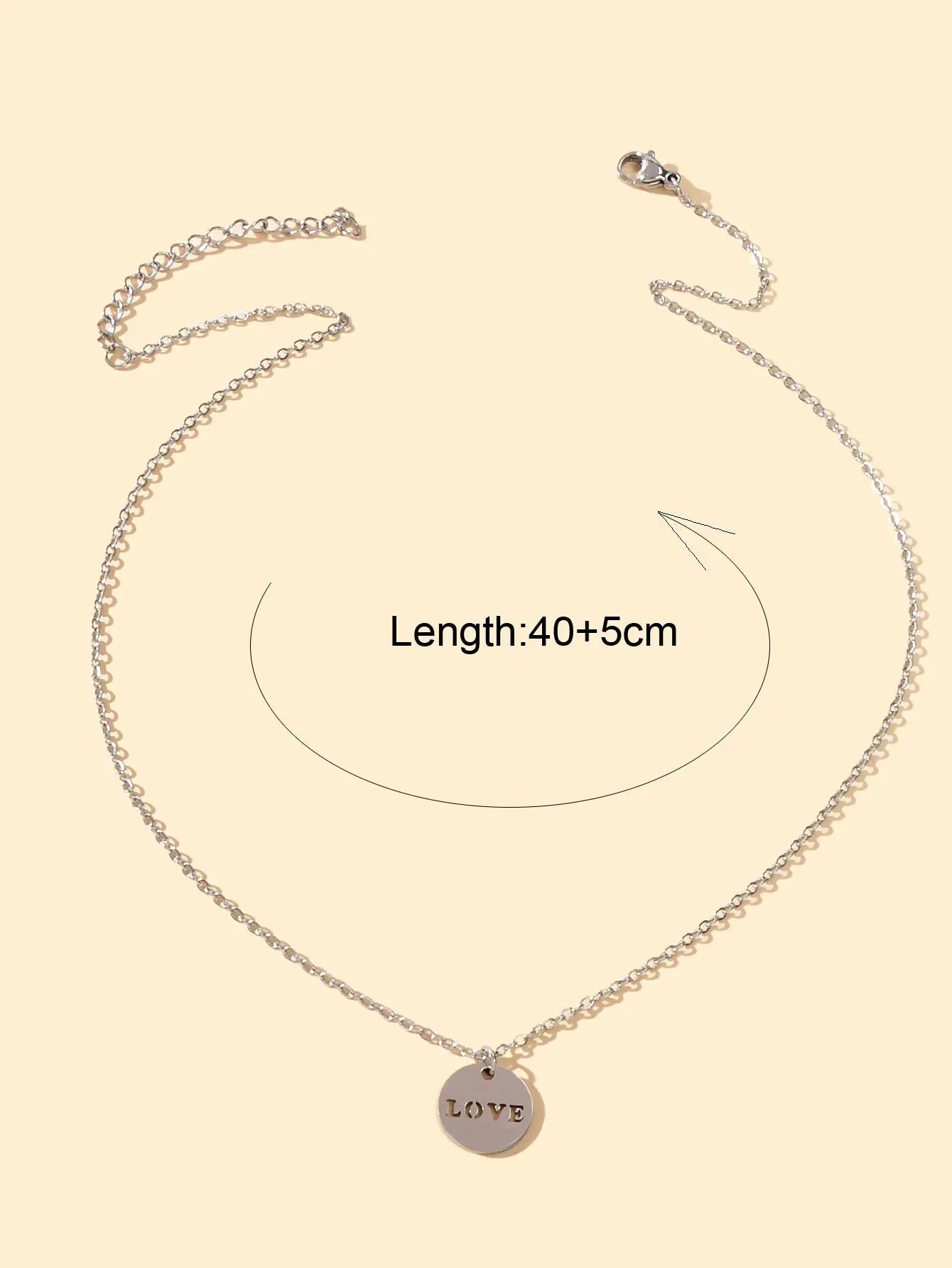 Minimalist Sliver Chain Stainless Steel Love Letter Round Disc Pendant Necklace Feelontop Jewellery