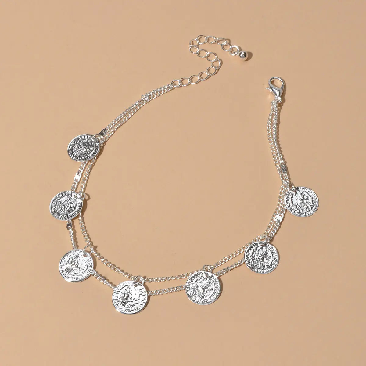 1 pc Boho Chic Double layer Silver Chain Cion Charm Anklet Foot Beach Jewellery Feelontop Jewellery